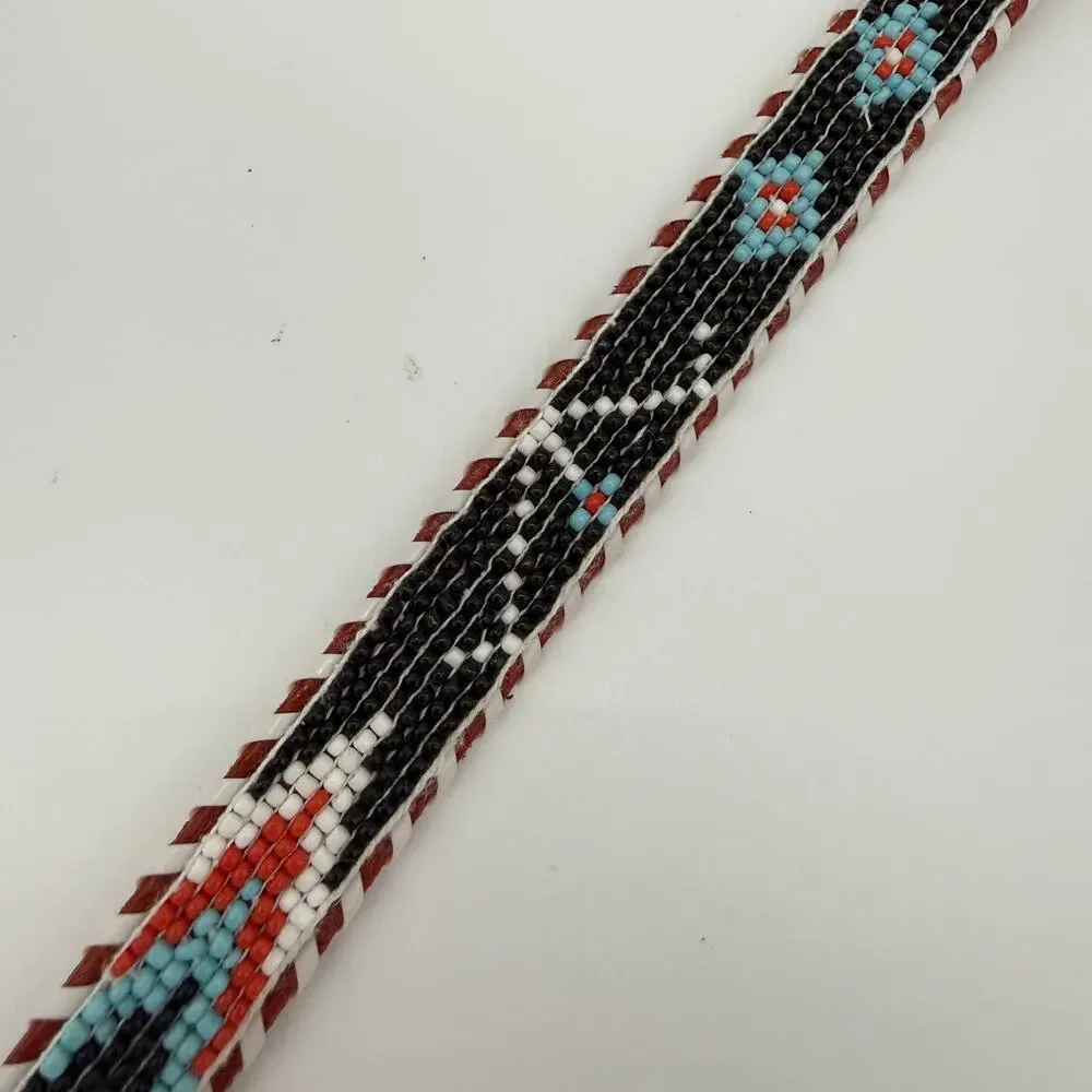 Vintage Hand Beaded Leather Belt Southwest Western Size 28